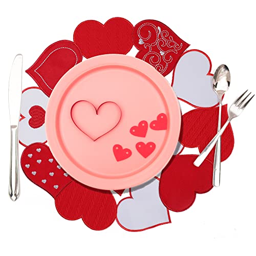 Simplebrand Embroidered Placemats Set Of 6, 15" Round Placemats, Marriage Proposals, Red Heart Table Placemats Indoor Outdoor Love Holiday Dining Party Decor #TOP4