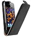 Produktbild mumbi Echt Leder Flip Case kompatibel mit iPhone 4 / 4S Hülle Leder Tasche Case Wallet, schwarz