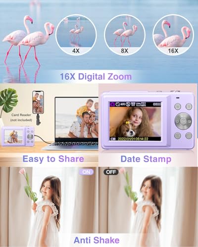 Image of Digital Camera FHD 1080P Kid Camera Point and Shoot Camera, Violet Purple