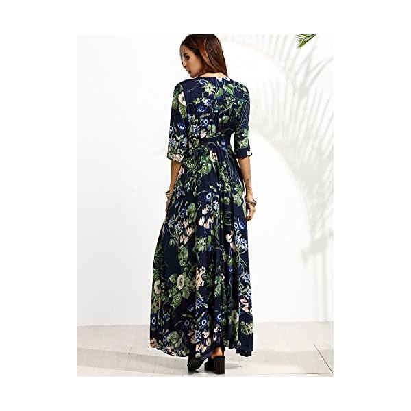 Milumia-Womens-Button-Up-Split-Floral-Print-Flowy-Party-Maxi-Dress Milumia Women's Button Up Split Floral Print Flowy Party Maxi Dress Navy Blue X-Large