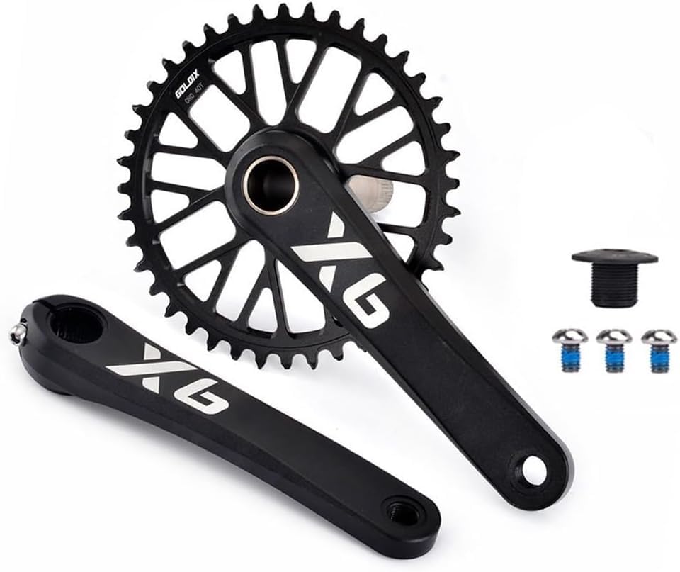 Pédalier de vélo en aluminium usiné à manivelle intégrée creuse et plateau squelette noir mat