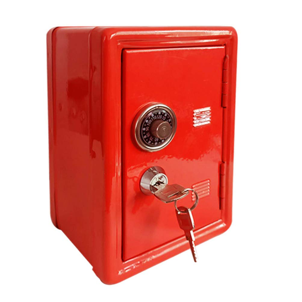TOYANDONA Iron Piggy Bank Coin Depository Safe Small Key Lock Money Safe with Drop Slot Money Savings Bank for Kids Gift Favor Red