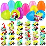 Hooqict 20 Pack Filled Easter Eggs with Pull Back Construction Vehicles Colorful Prefilled Easter Eggs Car Toys for Toddlers Kids Boys Surprise Egg Hunt Basket Goodie Bags Stuffers Truck Party Favors