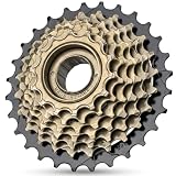 Hycline Bike Freewheel: Bicycle Freewheel Threaded Type Freehub Cycling Replacement Part - 7 Speed 14-28T - Brass/Black