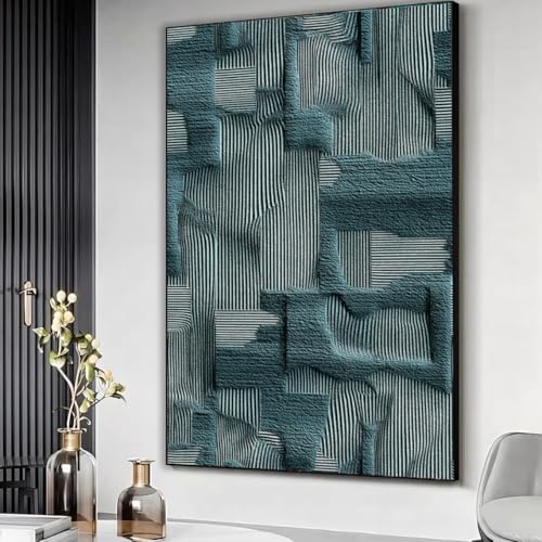 Art mural abstrait bleu et noir de haute qualité : toile texturée haut de gamme 30x40