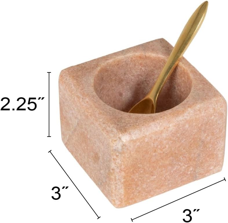 Creative Co-Op Square Marble Bowl with Stainless Steel Spoon, Pink