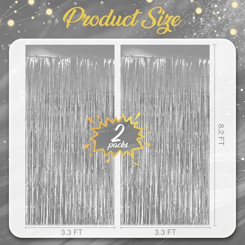 2 Pack Silver Fringe Backdrop 3.2x8.2ft Cortinas Decorativas miniatura 4