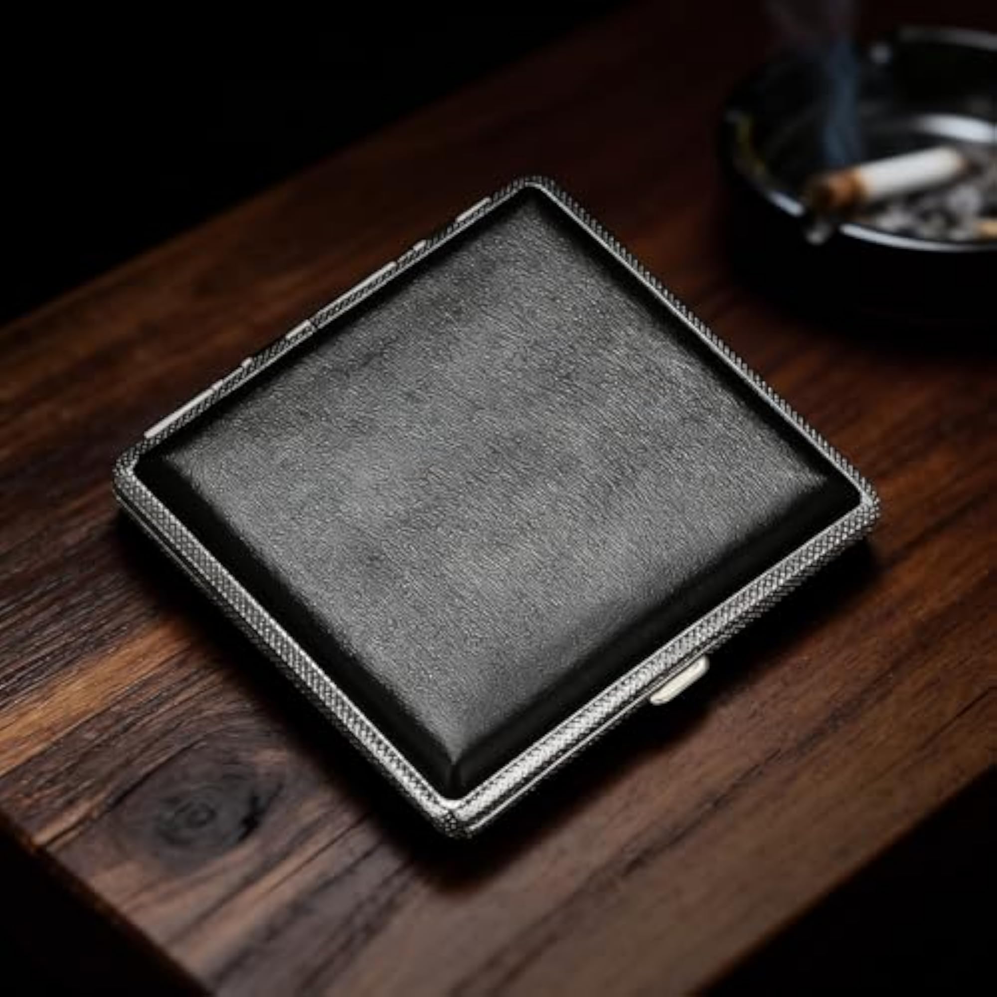 Leather Finish Metal Cigarette Case Holder, Elegant Design