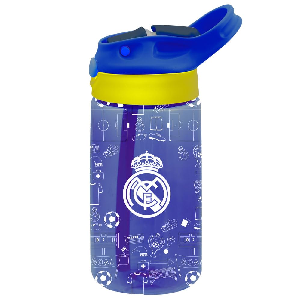 Hy-Pro Officially Licensed Real Madrid CF Kids Water Bottle – 480ml, 3D Print, Integrated Spout, No Spill, Toddler Bottle, Carry Handle, Football Gift Idea