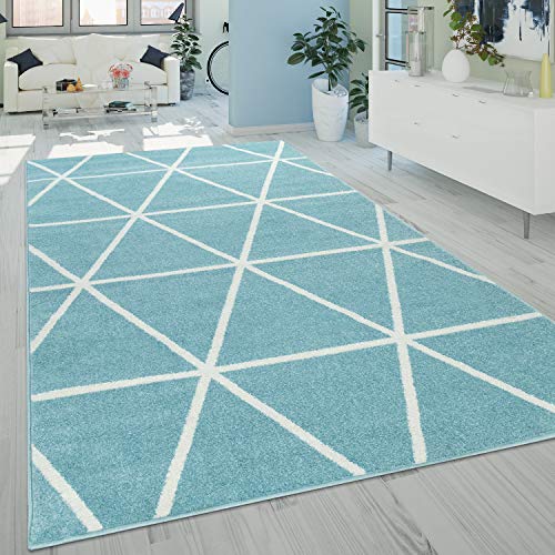 Paco Home Alfombra Salón Pelo Corto Moderna Diseño Geométrico Motivo Rombos Azul, tamaño:60x100 cm