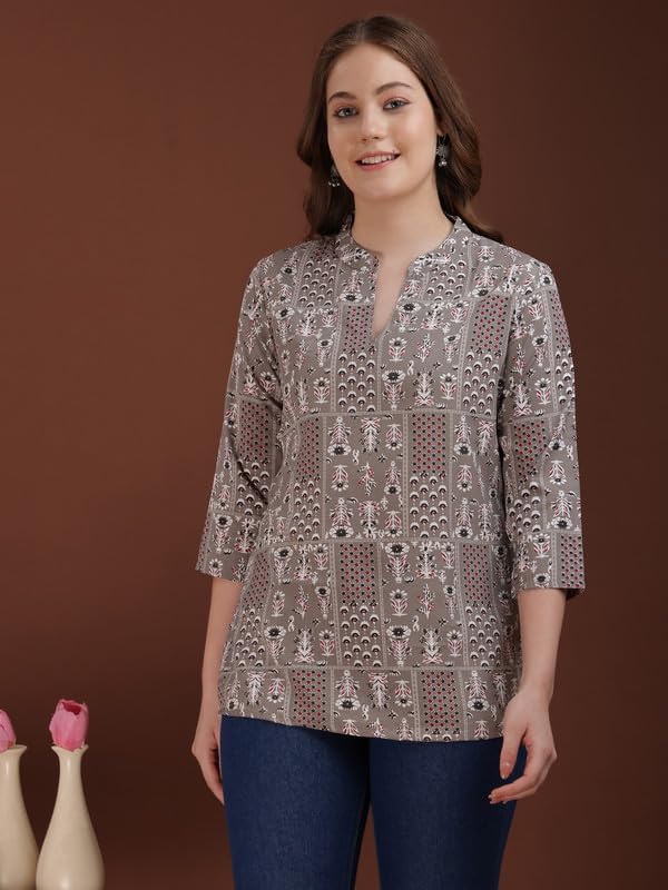 Image of Women's Cotton Printed Kurta Top | 3 /4 Sleeve Straight Kurti Casual Outings