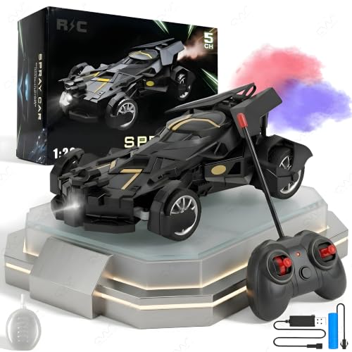 Image of Cable World Remote Control Car with Smoke Spray Effect, 10 Feet Range,LED Lights & Rechargeable Battery | 2.4GHz RC Toy Car with Mist Function, Drift & 360 Action | Kids Toy Car for Kids