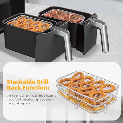 Airfryer Zubehör, 304 Edelstahl Quadratisch Airfryer Zubehör, Rechteckiges Luftfritiergestell-Set, Dreifacher Grill-Dampfeinsatz, Grill, Heißluftfritteuse Zubehör für Air Fryer (21 * 14 * 10cm) – Bild 5