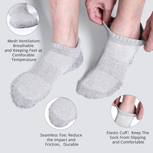 Cotton Cushioned Low Cut Running Socks for Men & Women, Ankle Socks Light Grey 6 Pairs Arch Support Breathable4