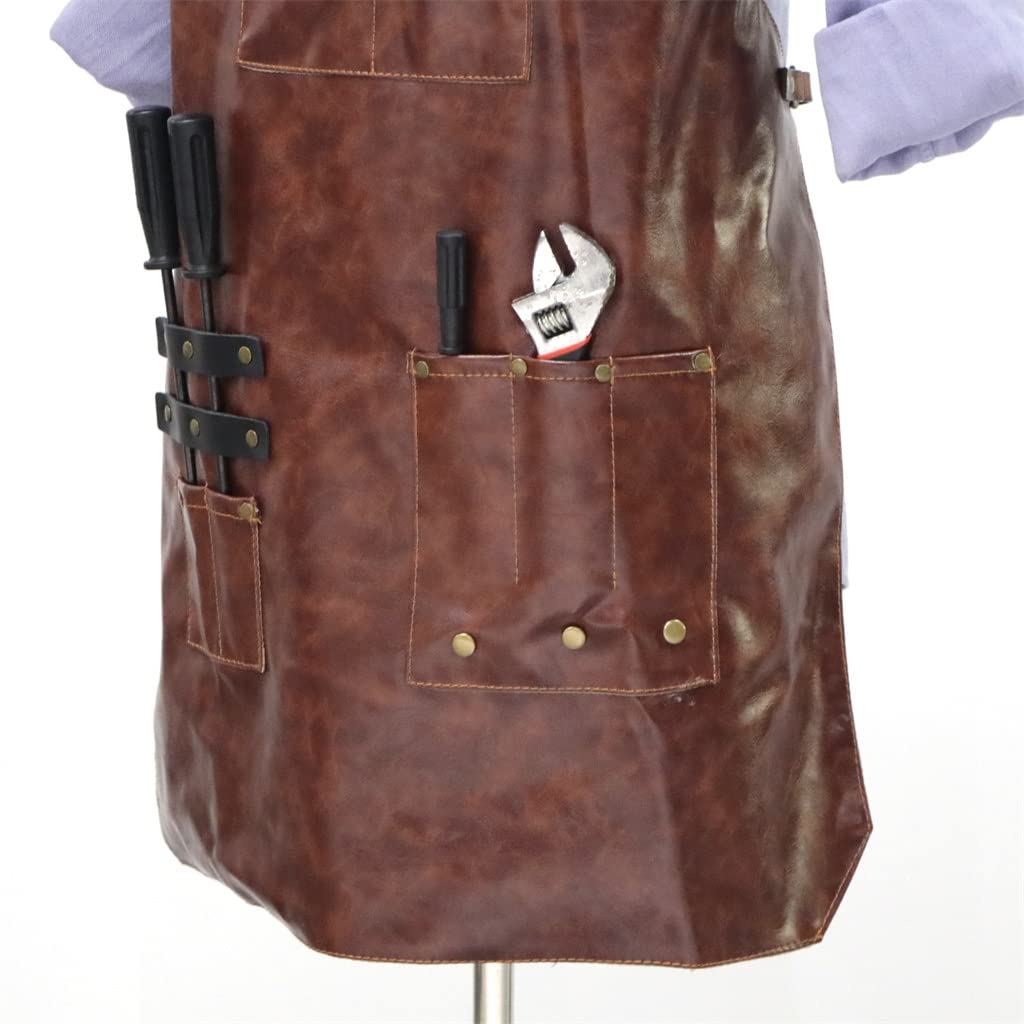 Delantal con Peto Delantal de Cuero Mono de Trabajo de Cuero de Microfibra Cinturón de Cuero Delantal de Trabajo Flexible (Color : Brown, Size : 59x75cm)
