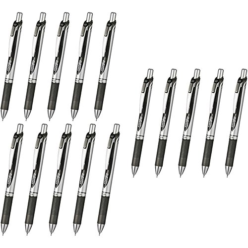 Pentel New EnerGel Deluxe RTX Retractable Liquid Gel Pen,Ultra Micro Point 0.3mm, Fine Line, Needle Tip, Black Ink Value set of 15