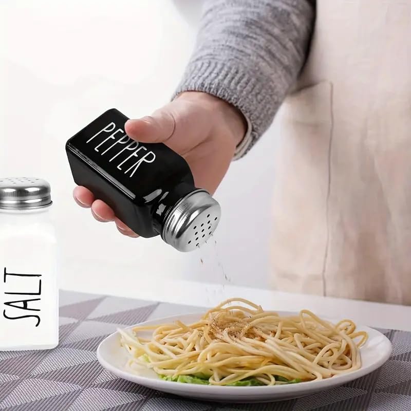 Miniatura 4 de Juego de 2 saleros y pimenteros, salero de cocina con tapa de acero inoxidable, moderno y lindo estilo de granja (negro y blanco)