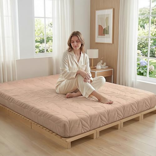 Image of ZonLi Japanese Floor Mattress Futon Mattress King Size, 6 inch Thicken Roll Up Tatami Mat 100% Cotton Washable Cover, Portable & Foldable Floor Bed Mattress for Sleeping, Dormitory, Adult, Coffee