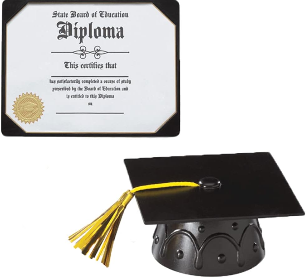 Amazon.com: Plastic Graduation Cap Cake Topper with Graduation Diploma ...