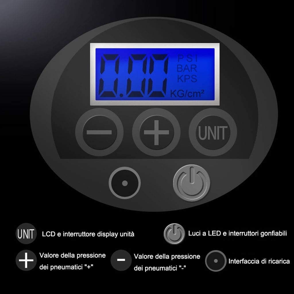 Compresor de aire for inflar neumáticos, bomba de neumáticos for automóviles con inflado rápido (150 PSI máx.), luz LED, pantalla LCD digital, apagado automático, 12 V recargable con pantalla LCD