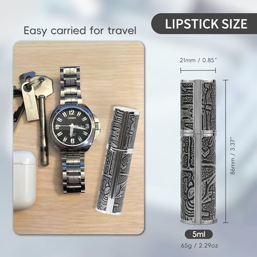 5ml Perfume Spray Bottle, AG00CQ Leather Refillable Dispenser Bottom Fill Fragrance Scent Container, Portable and Leak-proof Suitable for Traveling & Outgoing (Egypt Print Black)3