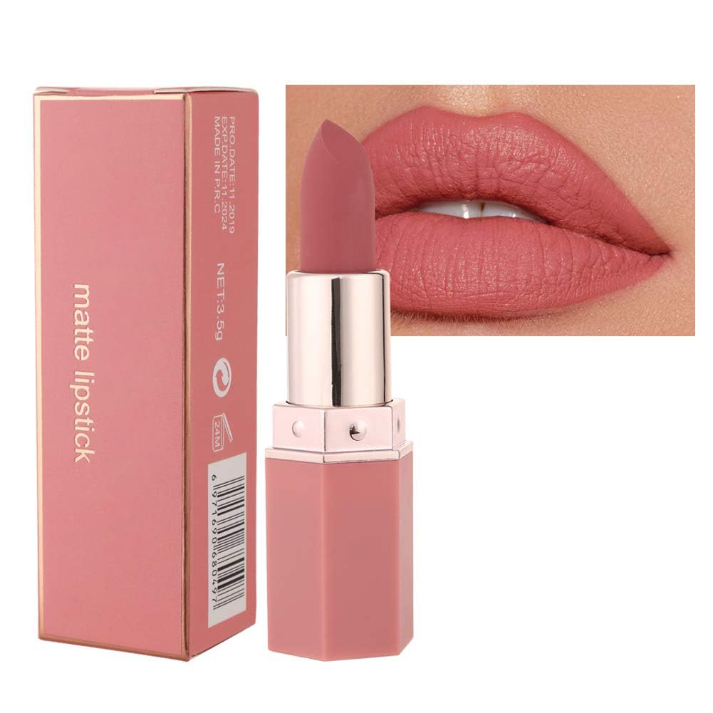 Matte Lipstick Velvety Red Lipsticks Waterproof Long Lasting Smoothing Non-stick Cup Sexy Colors Lipsticks (#01 Honey Peach)