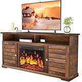 Marsail Fireplace TV Stand, Electric Fireplace TV Stand for TVs Up to 70 Inch, Farmhouse Entertainment Center with 23" Electric Fireplace with Storage, Adjustable Led Flame, Brown