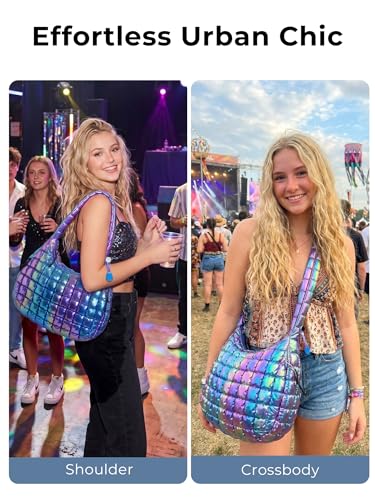 Image of Puffer Quilted Tote Bag for Women Nylon Crossbody Bags Puffy Purse Hobo Large Shoulder Bag Trendy