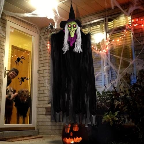 150cm Animierte Hexe für Halloween Deko 🎃 – Sprachaktiviert, Leuchtende Augen & Gruselige Bewegung für Spukhäuser! – Bild 7