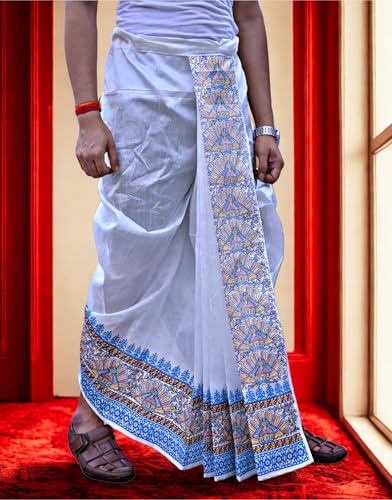 Image of Men's Ready to Wear Pant System Printed MAYUR PUCHHA Dhoti for Marriage, Pooja, Festival etc.(GC010)