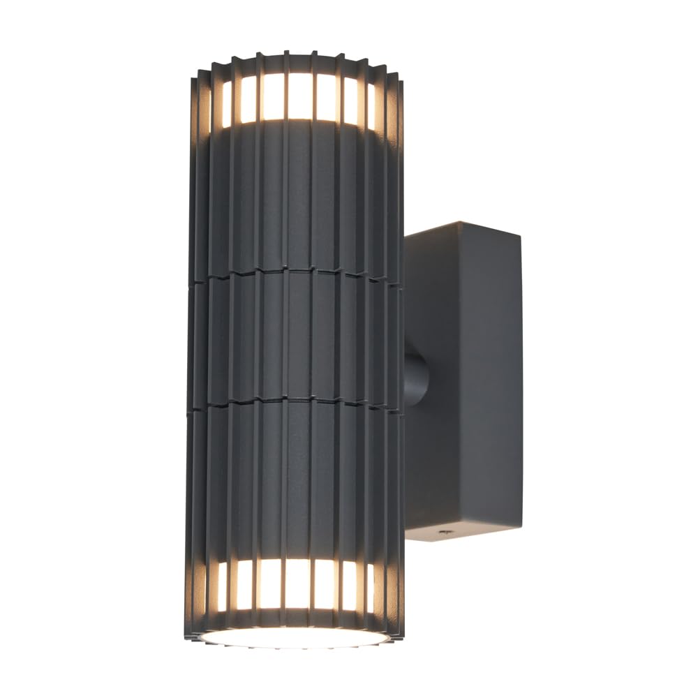 LITECRAFT Veda Wall Light Outdoor Ribbed Up & Down IP65 Rated Fitting - Anthracite