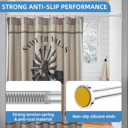 Image of CorkLatta Chrome Shower Curtain Rod,1 Inch Diameter Stainless Steel Adjustable Spring Tension Rods 32 to 68 inch,with Holders,Anti-Slip,Curtain Rods No Drilling(1 Pack)