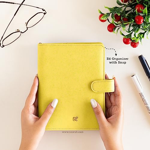 Image of NEORAH - B6 Notebook SLEEVE with SNAP Button - [ SLEEVE ONLY ]|Vegan Leather|Office Diary Holder with Penloop| 2 Front & 1 Back Pocket | 6 Card Slots |2 BookMarks - Fits any B6 Softcover - YELLOW