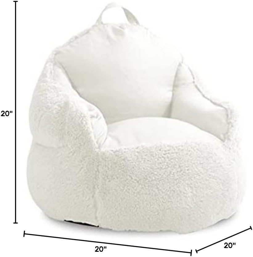 Heritage Kids Idea Nuova Ultra-Soft Large Faux Fur Bean Bag Chair Plush Comfortable Seating Bedroom Playroom Kids Teenager Lounge Furniture Ivory
