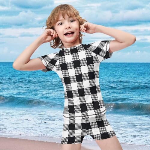 Plaid Black and WhiteChildren's Swimsuits Boys Two Piece Suit7-9Y（120cm）3