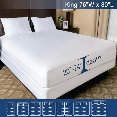Super Deep Pocket Mattress Encasement - King - Zippered Bedbug Waterproof Protector for Very Deep Mattresses 20-24 inch Depth