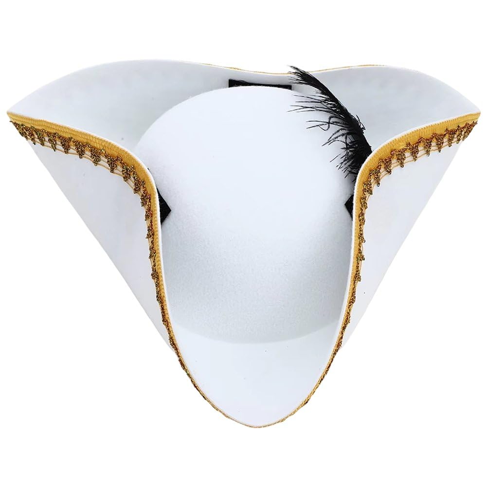 Ericetion Tricorn Pirate Hat with Feather, Buccaneer Colonial Hat for Adults Renaissance Costume for Fancy Dress Costume Accessory