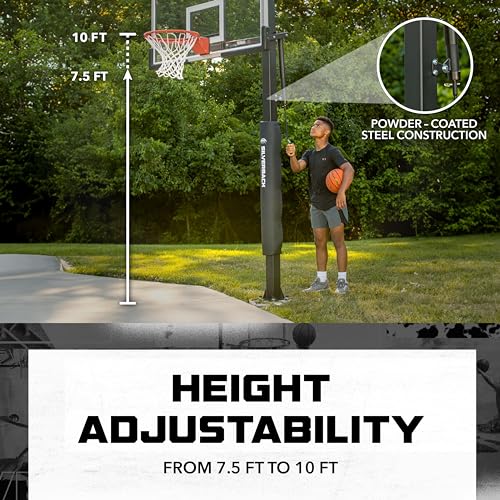 Image of Silverback Height Adjustable In-Ground Basketball Hoop with Tempered Glass Backboard, Pro-Style Breakaway Rim & Backboard Pad