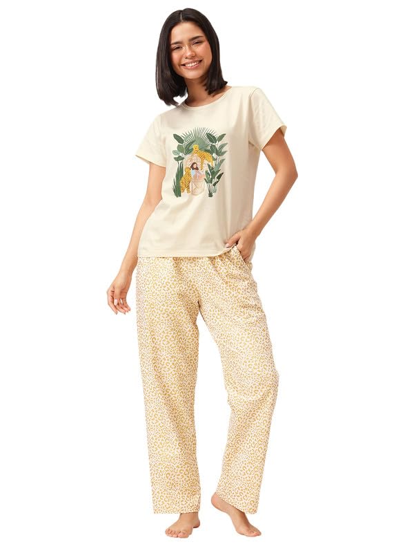 Women's Cotton Printed Top & Pyjama Set in Beige Colour-image-36