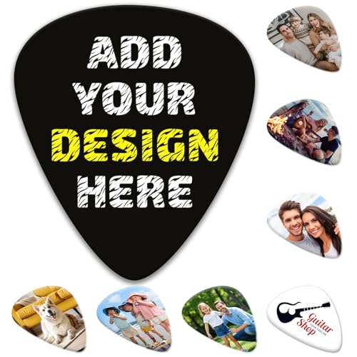 Personalisierte Gitarrenplektren 6er Set – Beidseitig bedruckt, eigenes Design erstellen – Für E-Gitarre, Bass & Ukulele – Geschenkidee für Männer & Frauen (0.71mm)