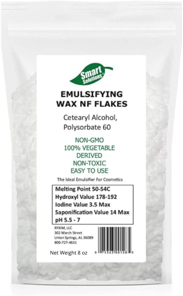 Smart Solutions Non-GMO Emulsifying Wax NF Flakes | 100% Vegetable Derived Non-Toxic Easy to Use (8 oz) | Cosmetic Grade, Resealable Bag