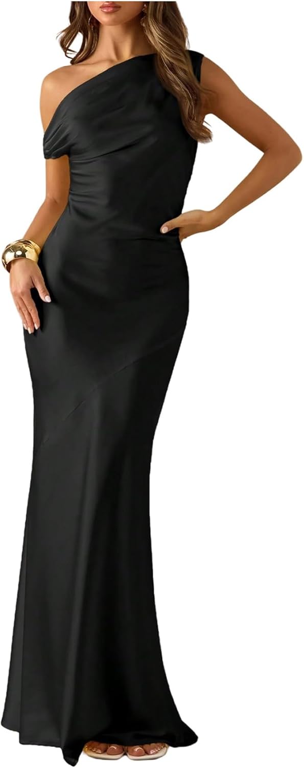 Floerns Women's One Shoulder Bodycon Cocktail Dress Sleeveless Fishtail Formal Wedding Guest Maxi Dresses