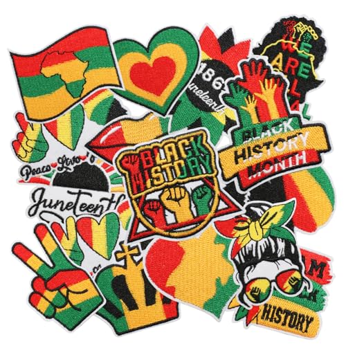 Nicime 16pcs Black Story Iron/Sew on Patches, Red Yellow Green Embroidered Applique, Fashion Decoration for Clothes, Hat, Bag, Dress, Shirt, Jeans