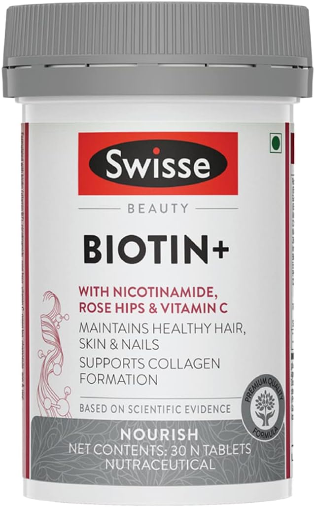 Biotin+ New Improved Formula with 100% RDA of Biotin (Manufactured In Australia) Boosts Keratin Levels, Reduce Hair Loss and Promote Regrowth with Nicotinamide, Rose Hips & Vitamin C For Healthy Hair, Skin & Nails For Both Men & Women (30 Tablets)