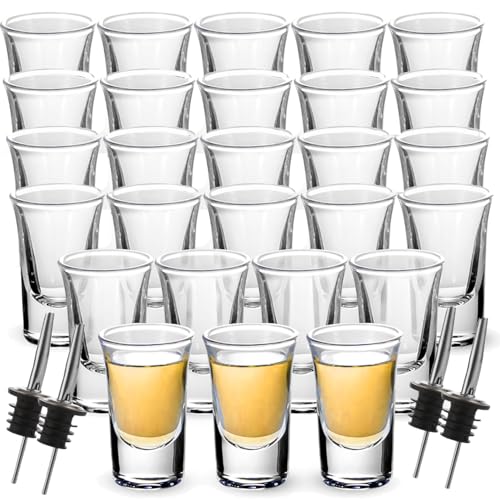 LOPYXBR 24 vasos de chupito de 3 cl/30 ml con base Heave Base, vasos de chupito para todos, licores, tequila, vodka, ouzo y fiesta