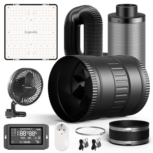 Aygrochy Carpa de Cultivo de Plantas Viene con un Conjunto Completo de Accesorios, Que Ventilador Recto de 150 mm con Filtro de carbón Activado, Un Cultivo LED EVO de 100W.
