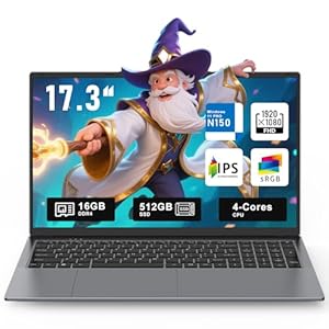 Laptop para juegos 2025, computadora portátil Office 365 de 17.3 pulgadas, 16 GB de RAM 512 GB SSD, procesador N150 (4C/4T, hasta 3.6 GHz), pantalla FHD de 17.3″ 1920 * 1080, WiFi 5, BT4.2