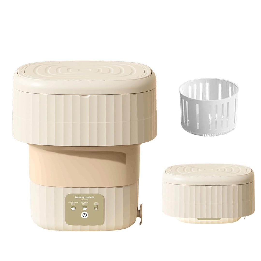 XVersion 9L Portable Washing Machine with Spin Dryer – Mini Washer for Baby Clothes, Underwear, Socks, Towels & Pet Items, Small Laundry for Apartment, RV, Home, Camping (Cream)