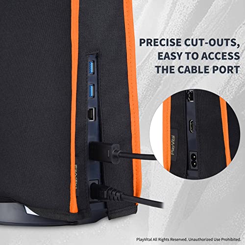 Image of PlayVital Black Nylon Dust Cover for PS5, Soft Neat Lining Dust Guard for PS5 Console, Anti Scratch Waterproof Cover Sleeve for ps5 Console Digital Edition & Disc Edition - Orange Trim