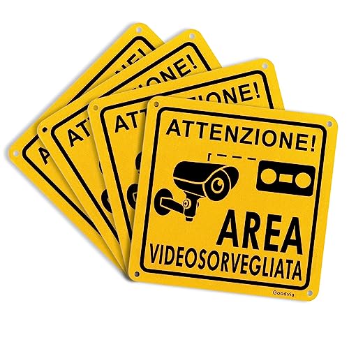 Cartello Area Videosorvegliata In Alluminio - 25x9 Cm, Norma GDPR, Impermeabile, Con Fori E Adesivo - Foto 7